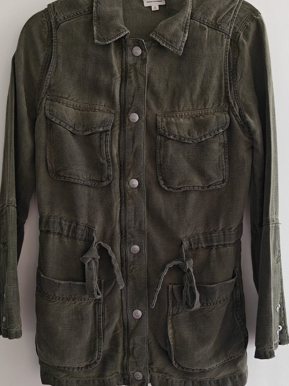 AG Adriano Goldschmied Women's Green Military Jacket XS Button Zip Pockets